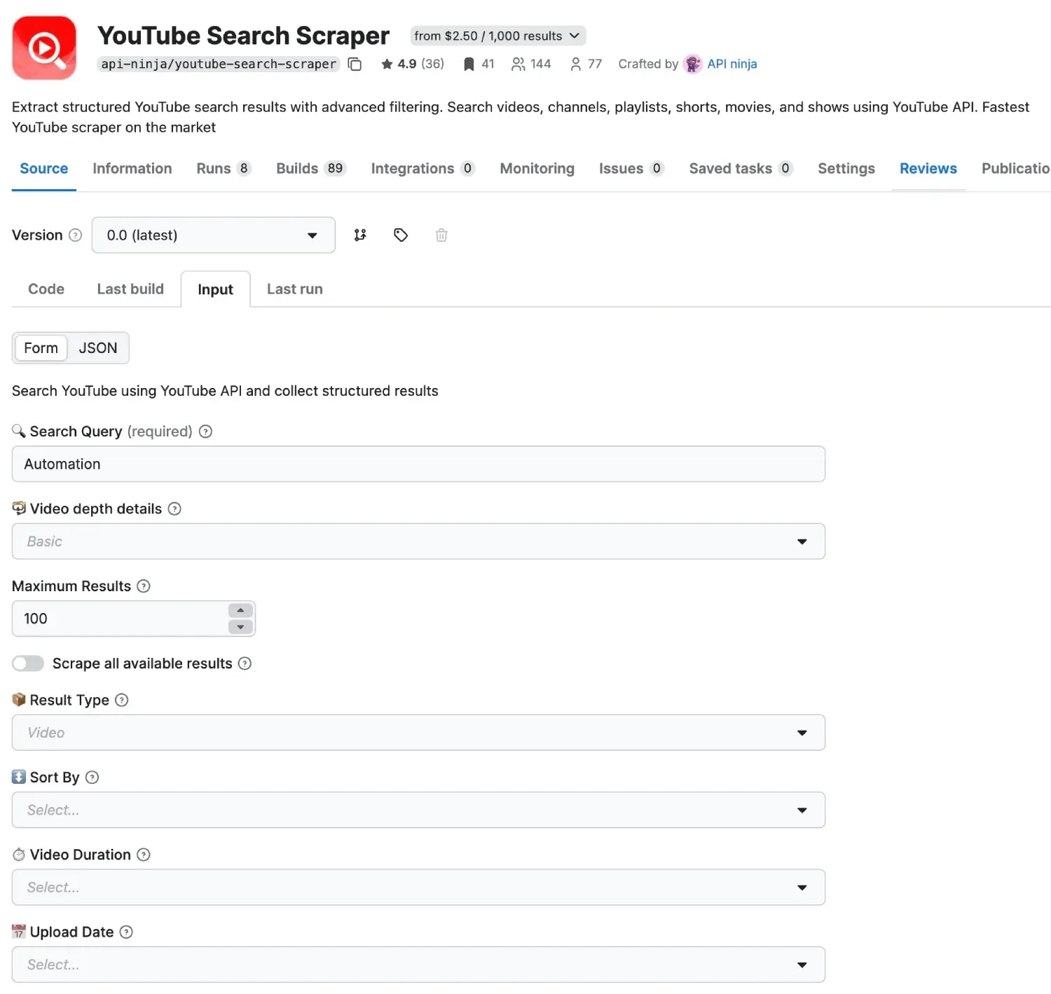 YouTube Search Scraper